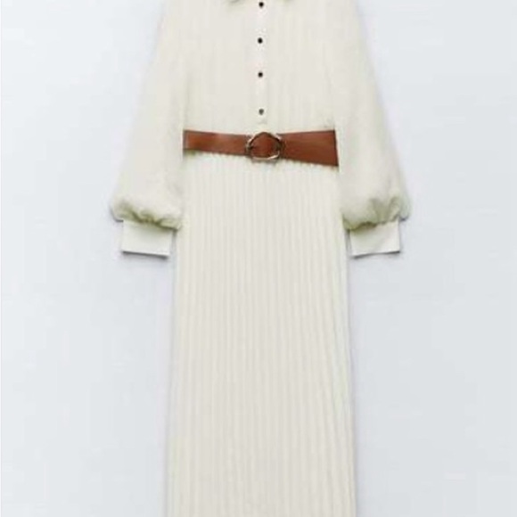 Zara Cream Long Sleeve Pleated Dress - Picture 4 of 8